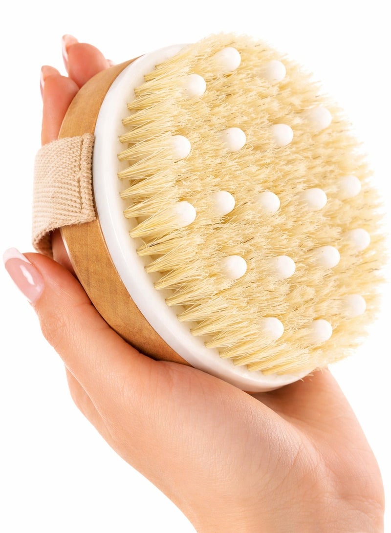 SHAYDX Dual-Use Dry & Wet Body Brush with Soft Massage Nodes – Exfoliating Wooden Scrubber for Cellulite Reduction & Lymphatic Massage – Unisex (Brown) - Image 1